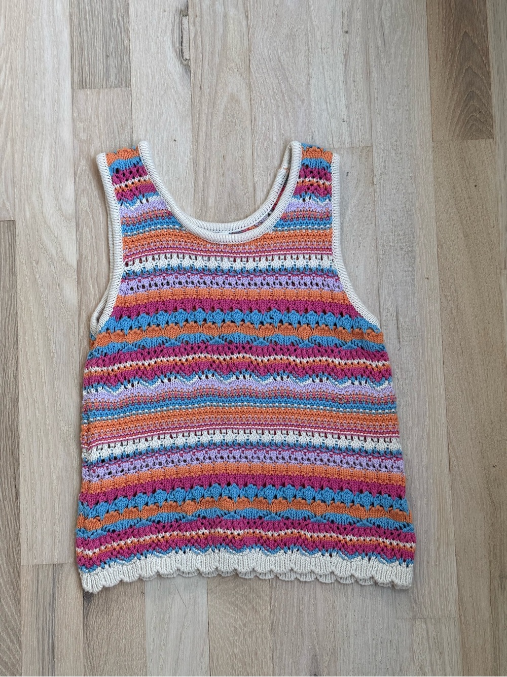 Zara Girls Crochet Striped Sleeveless Tank Top - Multicolor